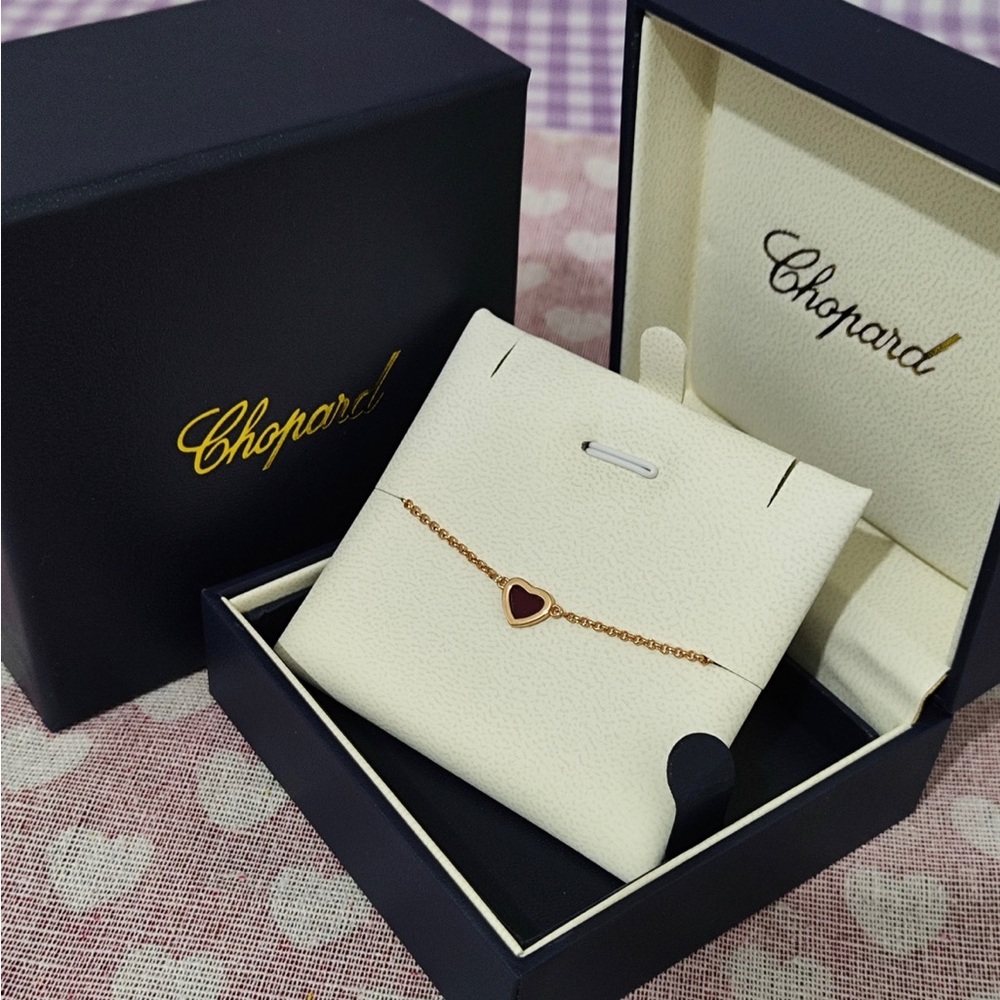 Chopard Rose Gold Chain Bracelet with Red Heart Pendant - Picture 12 of 12